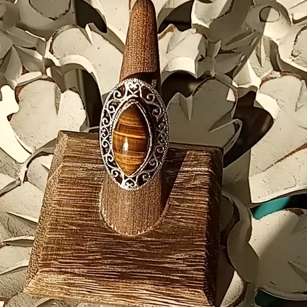 925 STERLING SILVER TIGERS EYE GEMSTONE RING - Picture 1 of 2
